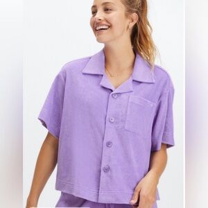 $60 NWT Fabletics Island Terry Boxy Button Up in wild wisteria 2X